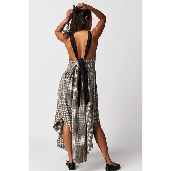 Free People Dresses & Skirts - Free People Lovers Rock Black White Mini Check Plaid Tie Back Maxi Dress NWT L